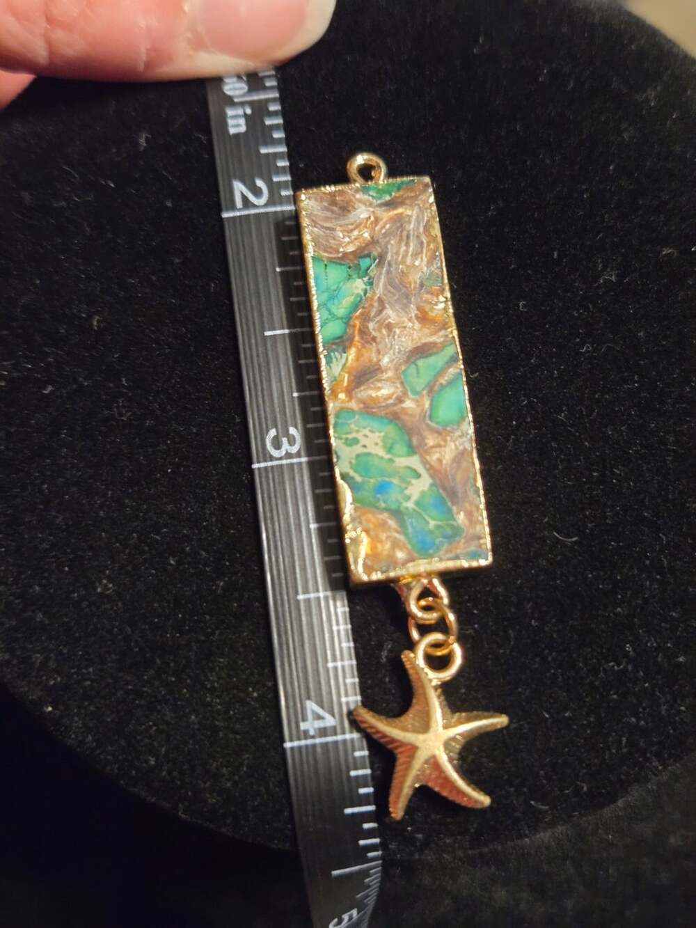 Green Sea Sediment Jasper Trapezoid Pendant Bead with Starfish Charm